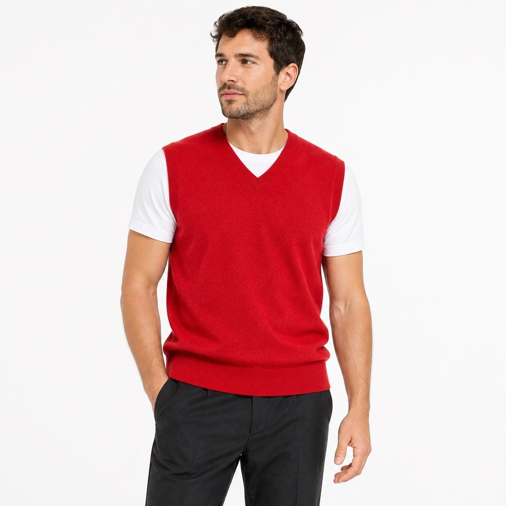 Lands End Sweater Vest Men L Orange 100% Cashmere V-Neck Classic Preppy Layering